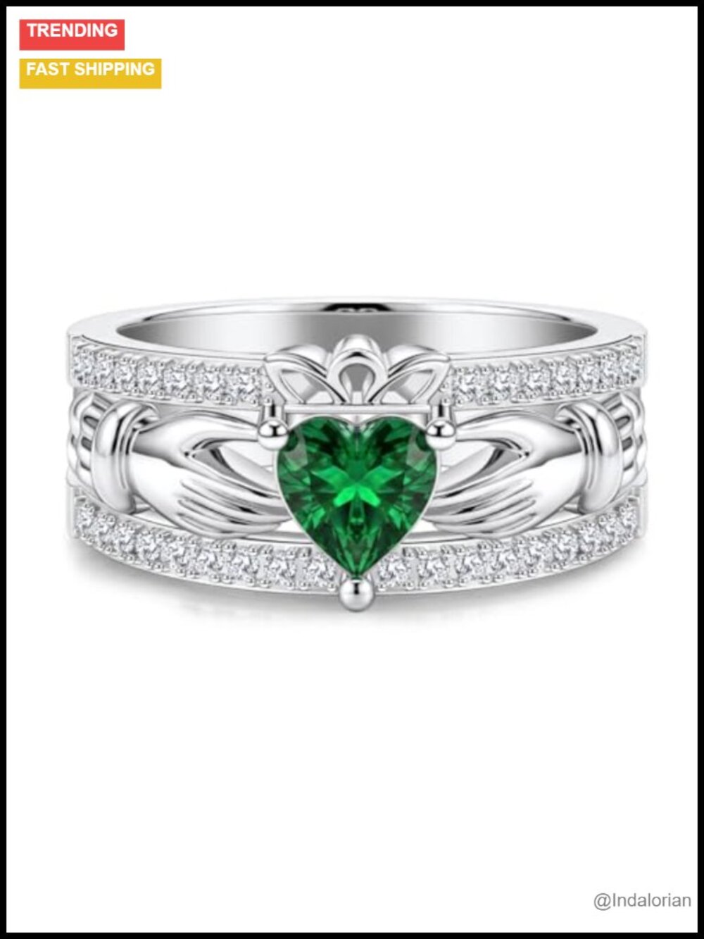 Claddagh Ring Men's 925 Sterling Silver Lab Emerald Irish Celtic Knot